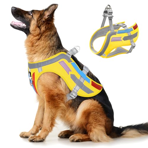 Geflügeltes Hundegeschirr – verstellbare Weste gegen Ziehen, für kleine, mittelgroße und große Hunde, reflektierende Gurte für Spaziergänge und Training (Gelb, M) von Bpawser