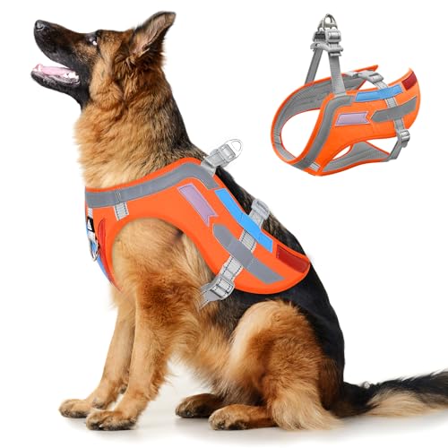 Geflügeltes Hundegeschirr – verstellbare Weste gegen Ziehen, für kleine, mittelgroße und große Hunde, reflektierende Gurte für Spaziergänge und Training (Orange, Medium) Gelb & Orange von Bpawser