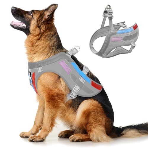 Hundegeschirr mit Flügeln in Schwarz & Grau – Atmungsaktives, Verstellbares Anti-Zieh-Geschirr für Hunde (S, M, L) (Grau, S) von Bpawser