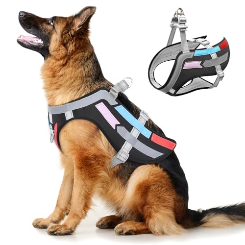 Hundegeschirr mit Flügeln in Schwarz & Grau – Atmungsaktives, Verstellbares Anti-Zieh-Geschirr für Hunde (S, M, L) (Schwarz, M) von Bpawser