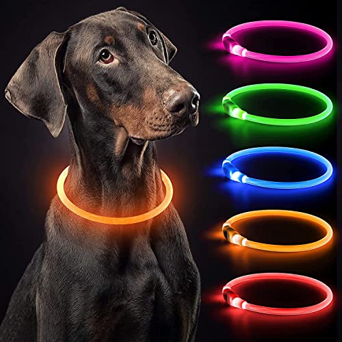 LED-Hundehalsband, beleuchtet, USB-wiederaufladbar, frei geschnittene Größe, TPU, leuchtend, Sicherheit, grundlegende Hundehalsbänder für Hunde (orange) von Bpawser