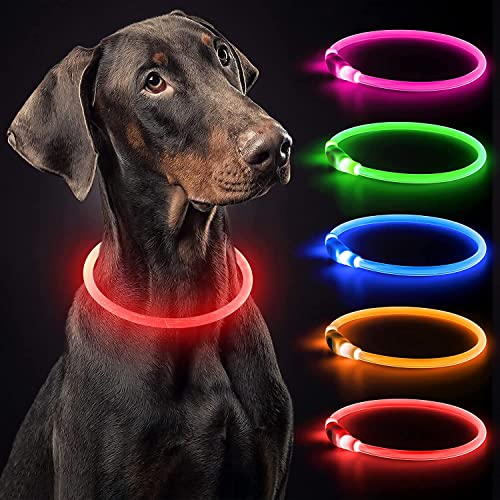 LED-Hundehalsband, beleuchtet, USB-wiederaufladbar, frei geschnittene Größe, TPU, leuchtend, Sicherheit, grundlegende Hundehalsbänder für Hunde (rot) von Bpawser