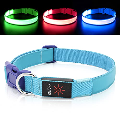 LED Hundehalsband Leuchtende Hundehalsbänder USB Wiederaufladbar, Einstellbare Größe Heavy Duty TPU Nylon Gurtband Glow Sicherheit Basic Hundehalsbänder für große mittelgroße Hunde (M, Königsblau) von Bpawser