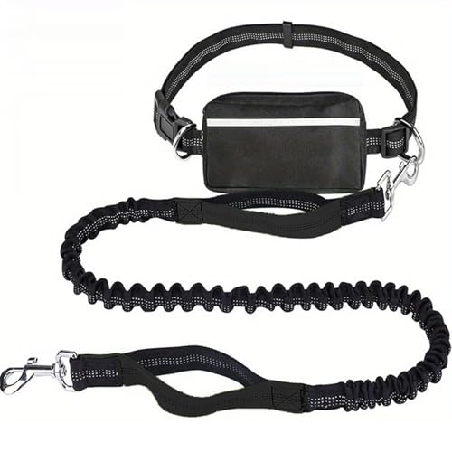 Hands Free Dog Lead, Running Dog Lead with Adjustable Waist Belt, Dog Walking Belt for Medium Large Dogs, Bungee Dog Lead with Detachable Pouch for Running,Hiking (Black,Single) von Bpoeee
