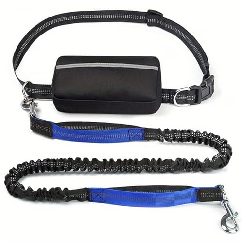 Hands Free Dog Lead, Running Dog Lead with Adjustable Waist Belt, Dog Walking Belt for Medium Large Dogs, Bungee Dog Lead with Detachable Pouch for Running,Hiking (Blue,Single) von Bpoeee