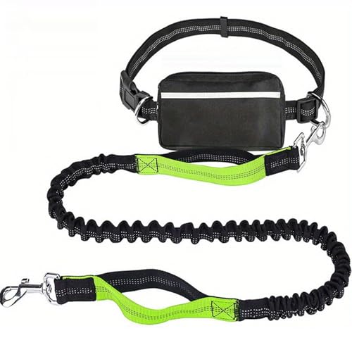 Hands Free Dog Lead, Running Dog Lead with Adjustable Waist Belt, Dog Walking Belt for Medium Large Dogs, Bungee Dog Lead with Detachable Pouch for Running,Hiking (Green,Single) von Bpoeee