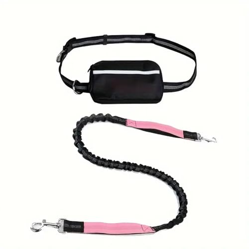 Hands Free Dog Lead, Running Dog Lead with Adjustable Waist Belt, Dog Walking Belt for Medium Large Dogs, Bungee Dog Lead with Detachable Pouch for Running,Hiking (Pink,Single) von Bpoeee