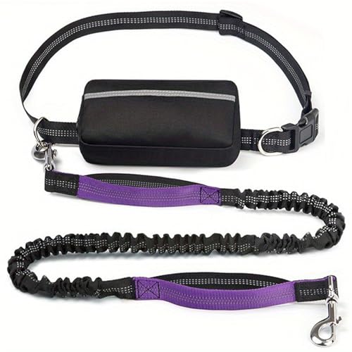 Hands Free Dog Lead, Running Dog Lead with Adjustable Waist Belt, Dog Walking Belt for Medium Large Dogs, Bungee Dog Lead with Detachable Pouch for Running,Hiking (Purple,Single) von Bpoeee