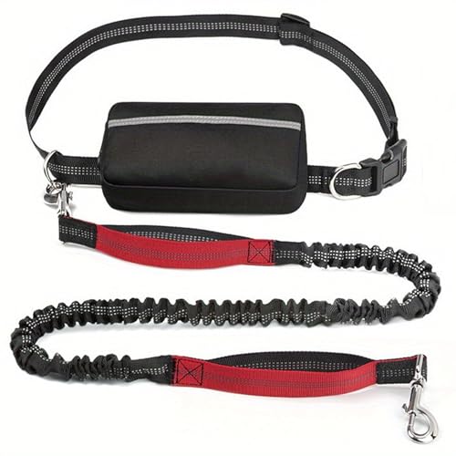 Hands Free Dog Lead, Running Dog Lead with Adjustable Waist Belt, Dog Walking Belt for Medium Large Dogs, Bungee Dog Lead with Detachable Pouch for Running,Hiking (Red,Single) von Bpoeee