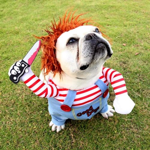 Bprtcra Tödliche Puppe Hundekleidung Haustiere Kostüm Halloween Cosplay für Hunde Lustige Hundeparty Kleidung Hut Weihnachtskostüm Hundeparty Kleidung (L) von Bprtcra