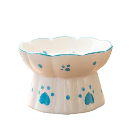 BradOc Erhöhte Keramiknäpfe für Haustiere, Wassernapf für Katzen Zum Stressabbau Bei Ermüdung Der Schnurrhaare, Futternapf für Kleintiere,Blau von BradOc