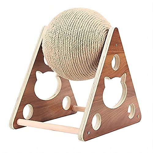 BradOc katzenkratzball, Holz- und rollender sisal-seilball, langlebige schleifpfoten katzenkratzer Kletterer, interaktives Haustier-Spielzeug-Set,17cm von BradOc