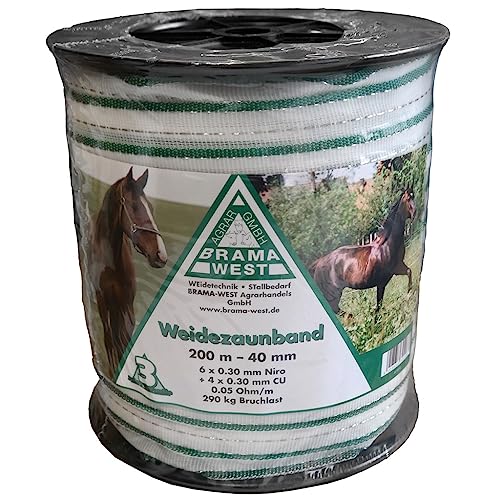 Brama West Breitband Weidezaunband 200 m x 40 mm Leitermaterial Elektrozaun Zaunanlage Pferd Pony Rind von Brama West