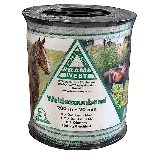 Brama West Breitband Weidezaunband 200m x 20 mm Leitermaterial Elektrozaun Zaunanlage Pferd Pony Rind von Brama West