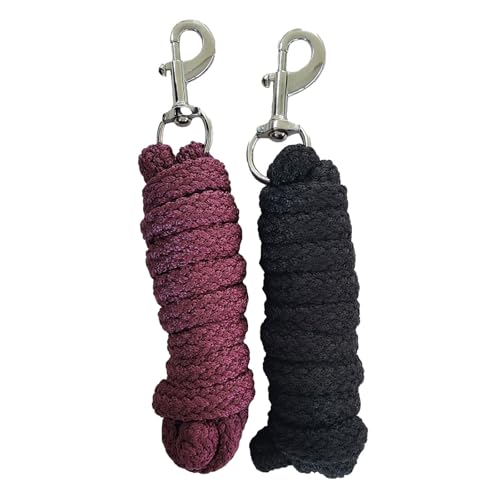Brama-West Führstrick Pferd 2er Pack - Robuster Strick mit silbernem Karabinerhaken - Sicheres Anbindeseil für Pferd, Pony, Esel & Stall - Schwarz & Bordeaux von Brama West