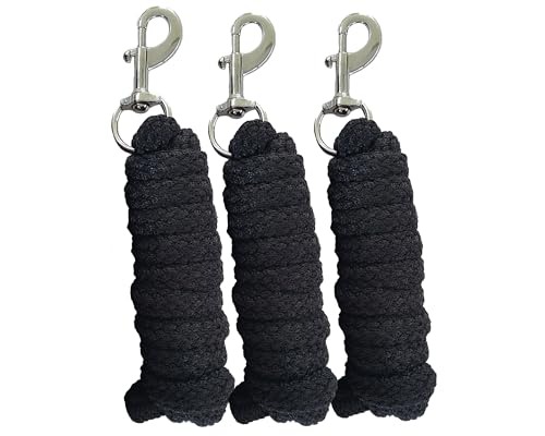 Brama-West Führstrick Pferd 2m - Robuster Strick mit silbernem Karabinerhaken - Sicheres Anbindeseil für Pferd, Pony, Esel & Stall - Schwarz (Schwarz, 3er Set) von Brama West