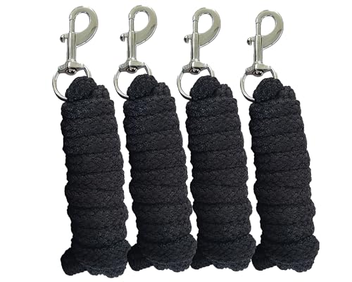 Brama-West Führstrick Pferd 2m - Robuster Strick mit silbernem Karabinerhaken - Sicheres Anbindeseil für Pferd, Pony, Esel & Stall - Schwarz (Schwarz, 4er Set) von Brama West