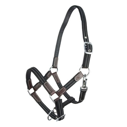 Brama West Halfter Pferd Ruby | 2-Fach verstellbar mit Ledereinsätzen | Weidehalfter Stallhalfter (Grau, Shetty) von Brama West