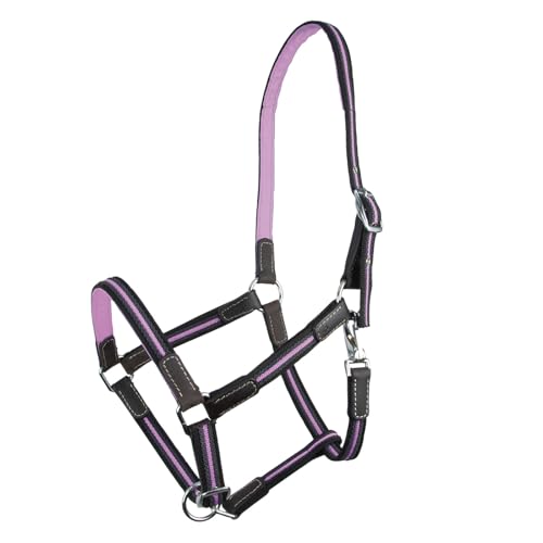 Brama West Halfter Pferd Ruby | 2-Fach verstellbar mit Ledereinsätzen | Weidehalfter Stallhalfter (Rosa, MiniShetty) von Brama West