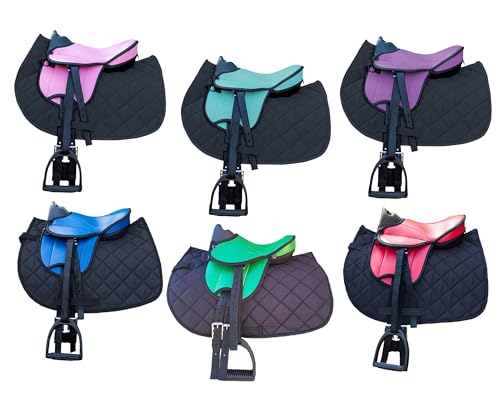 Brama West Kinder Shetty Sattel Set „My Little Pony“ | Sattel für Shetty Pony Holzpferd | mit Satteldecke, Sattelgurt, Steigbügel & Steigbügelriemen (Sattel Grün; Decke Schwarz) von Brama West
