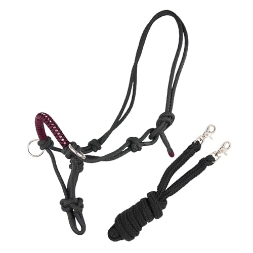 Brama West Knotenhalfter mit Zügel für Pferde - mit Snap-Karabiner und Strass - Grau/Bordeaux, Gr. Cob Brama West Knotenhalfter mit Zügel für Pferde - mit Snap-Karabiner und Strass - Grau/Bordeaux, Gr. Cob von Brama West