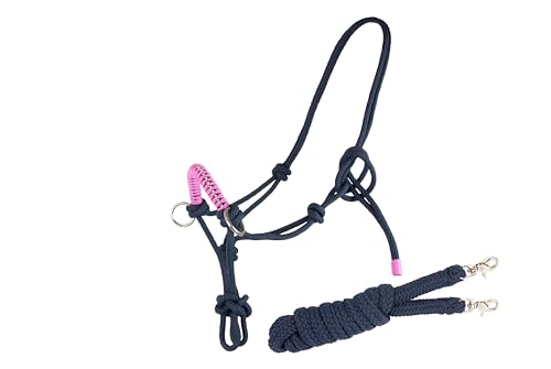 Brama West Knotenhalfter mit Zügel für Pferde - mit Snap-Karabiner und Strass - Navy/Pink - Gr. Full Brama West Knotenhalfter mit Zügel für Pferde - mit Snap-Karabiner und Strass - Navy/Pink - Gr. Full von Brama West