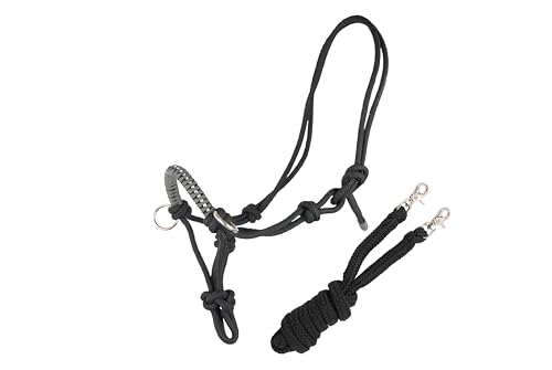 Brama West Knotenhalfter mit Zügel für Pferde - mit Snap-Karabiner und Strass - Schwarz/Grau, Gr. Full Brama West Knotenhalfter mit Zügel für Pferde - mit Snap-Karabiner und Strass - Schwarz/Grau, Gr. Full von Brama West