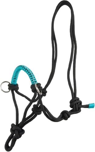 Brama West Knotenhalfter mit Zügel für Pferde - mit Snap-Karabiner und Strass - Schwarz/Türkis, Gr. Full von Brama West