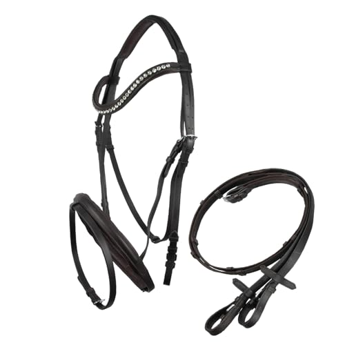 Brama West Leder Reithalfter Arthur - englisch kombiniert - Ledertrense mit Antislip Zügel und Strasssteinen - Dunkelbraun, Gr. Pony Brama West Leder Reithalfter Arthur - englisch kombiniert - Ledertrense mit Antislip Zügel und Strasssteinen - Dunkelbraun, Gr. Pony von Brama West