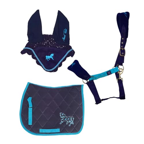 Brama West Pony Reitset My Happy Pony 3-teilig – Schabracke, Halfter & Fliegenhaube | Weiches Fleece, Karabinerverschluss & Silberne Beschläge | Navy/Türkis Brama West Pony Reitset My Happy Pony 3-teilig – Schabracke, Halfter & Fliegenhaube | Weiches Fleece, Karabinerverschluss & Silberne Beschläge | Navy/Türkis von Brama West