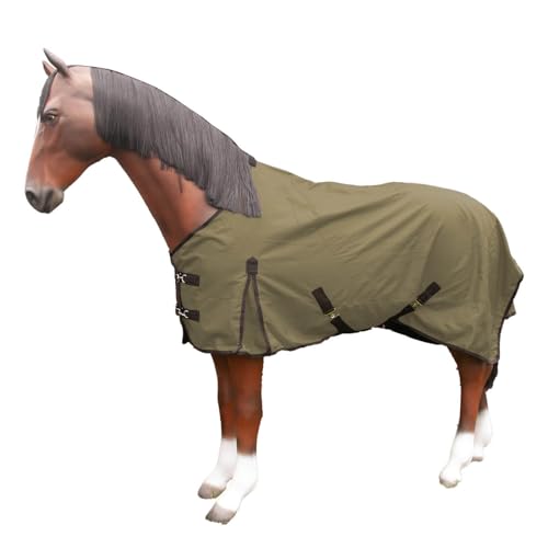 Brama-West Regendecke Rain für Pferde - mit High Neck & Fleece Futter - 1680DEN - Wasserdicht - Olive - Gr. 125cm von Brama West