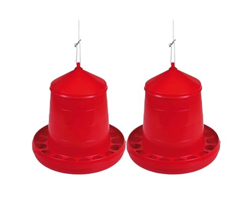 Geflügel Futterautomat 2kg zum Aufhängen | für Küken Hühner Enten | Futterspender mit Fressgitter | Rot (2 Stück) von Brama West