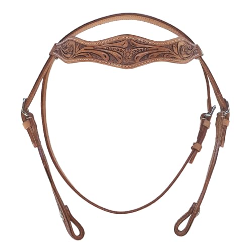 Westerntrense „Utah“ – Elegantes Zaumzeug aus Leder mit floraler Handpunzierung - stilvolle Kontrastnähte & Chicago-Schrauben – Braun (ohne Zügel) (Full (Warmblut)) von Brama West