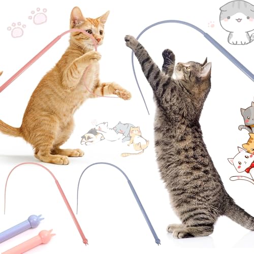 Brateuanoii 2 Stück Silikon Teaser Katzen Zauberstab Spielzeug Ersatzkern, 63cm, Für Katzenangel Silikon Lang, Silikon Teaser Zauberstab für Katzen, Silikon Maus Schwanz Katze Spielzeug(Rosa Blau) von Brateuanoii