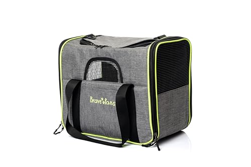 BRAVE PAWS Tragetasche für Katzen und Hunde, reißfestes Kunststoffnetz, bequem, atmungsaktiv, Katzenbox Hundetasche mit Sicherheit Reißverschlüsse Faltbare Schale, Transportbox (Grau) von Brave Paws