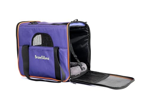 BRAVE PAWS Tragetasche für Katzen und Hunde, reißfestes Kunststoffnetz, bequem, atmungsaktiv, Katzenbox Hundetasche mit Sicherheit Reißverschlüsse Faltbare Schale, Transportbox (Lila) von Brave Paws
