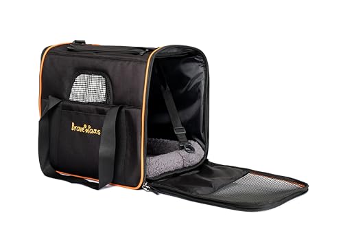 BRAVE PAWS Tragetasche für Katzen und Hunde, reißfestes Kunststoffnetz, bequem, atmungsaktiv, Katzenbox Hundetasche mit Sicherheit Reißverschlüsse Faltbare Schale, Transportbox (Schwarz) von Brave Paws