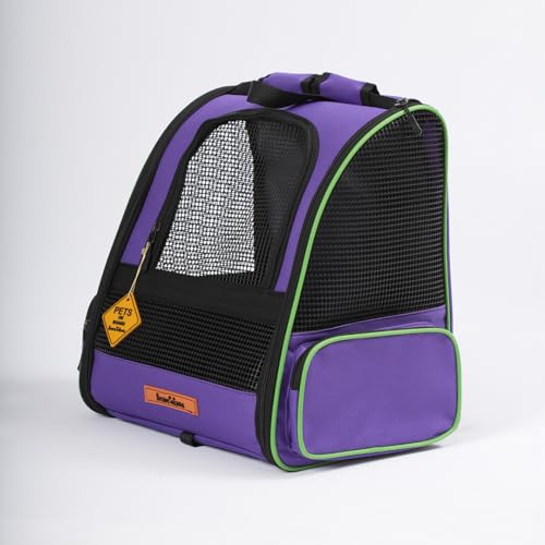 Brave Paws Haustier Rucksack für Katzen & kleine Hunde – Transporttasche mit Netzfenstern & Seitentaschen, atmungsaktiv, faltbar, robust, Reiserucksack bis 10 kg – mit Sichtfenster (Lila) von Brave Paws