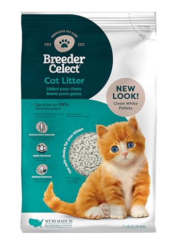 Breeder Celect® Katzenstreu aus 99 % recyceltem Papier, sehr saugfähig, Geruchskontrolle, kontrolliert Gerüche auf natürliche Weise, natürlich und ungiftig, staubarm und leicht zu reinigen, 3,2 kg von BreederCelect