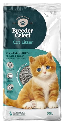 Breeder Celect All-Natural Katzenstreu (35L) - 99% recyceltes Papier, hochsaugfähiges Kätzchen-Katzenstreu, hervorragende Geruchskontrolle, Nicht klumpend, biologisch abbaubar & kompostierbar von BreederCelect