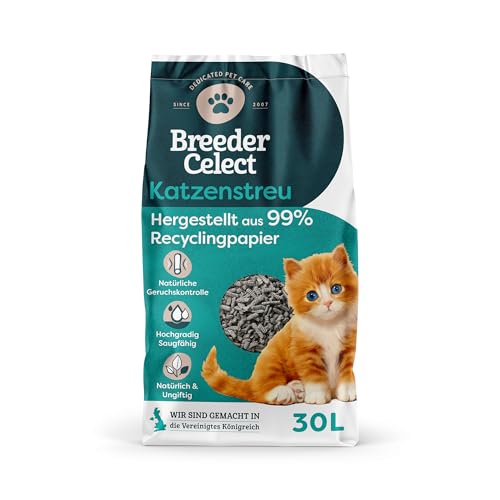 BreederCelect Recycled Paper Cat Litter, 30 L (Pack of 1),Grey von BreederCelect