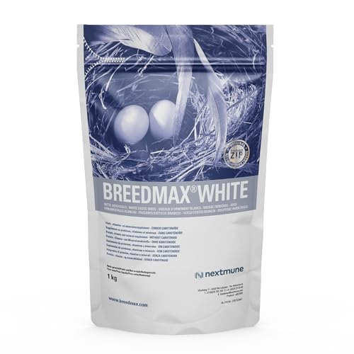Breedmax White Vogelfutter-Ergänzung für Zuchtvögel – Fruchtbarkeits- & Eifutterzusatz für Papageien, Kanarienvögel, Finken, Wellensittiche – Eiweißreich, Vitamine, Aminosäuren – 1000g von Breedmax