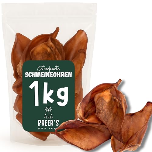 BREERs Getrocknete Schweineohren für Hunde 1 Kg Kauartikel aus Schwein, Hundeleckerli getreidefrei, Kausnack, Leckerli Hund, eigene deutsche Herstellung von Hunde Helden