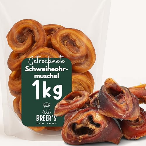 BREERs Getrocknete Schweineohrmuscheln für Hunde 1 Kg aus eigener Deutscher Herstellung, Kauartikel für Groß & Klein, Kauartikel aus Schwein, Hundeleckerli getreidefrei, Kausnack, Leckerli Hund von Hunde Helden