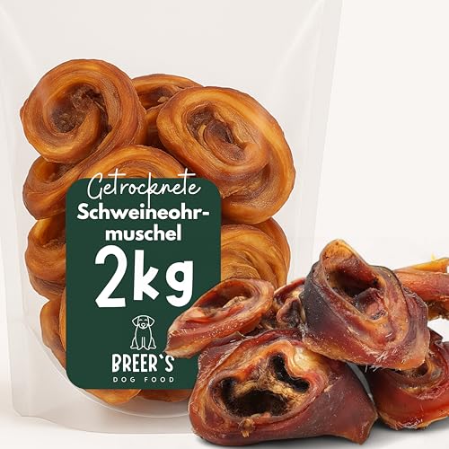 BREERs Getrocknete Schweineohrmuscheln für Hunde 2 Kg aus eigener Deutscher Herstellung, Kauartikel für Groß & Klein, Kauartikel aus Schwein, Hundeleckerli getreidefrei, Kausnack, Leckerli Hund von Hunde Helden