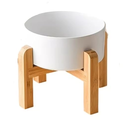 Breeshy Doppelnapf aus Keramik für große Hunde, Futterspender für Haustiere, Futtermittel für kleine, mittlere und große Hunde, mit Halterung aus Holz A von Breeshy