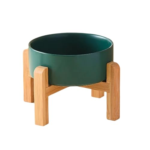 Breeshy Doppelnapf aus Keramik für große Hunde, Futterspender für Haustiere, Futtermittel für kleine, mittlere und große Hunde, mit Halterung aus Holz C von Breeshy