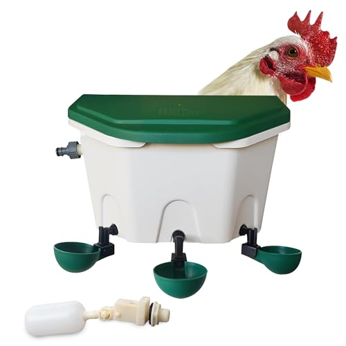 Breker AviAqua Automatische Hühnertränke 8L [mit WASSERANSCHLUSS] - 3 Tränkebecken mit Kippfunktion - Wasserspender für Hühner, Enten und Gänse - Selbstfüllende Geflügeltränke von Breker