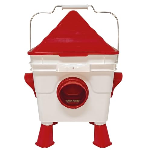 Breker Futterautomat Hühner 6KG [mit ABNEHMBAREN STANDBEINEN] - Futterspender für Hühner, Enten und Gänse - inkl. Metallkette zum Aufhängen 1M - Einfache Reinigung - mit 4 Öffnungen von Breker