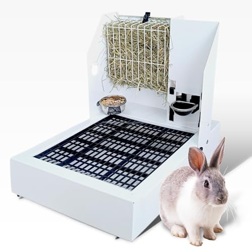 Breker Klappbare Kaninchen Toilette & Futterstation [inkl. 5L HEURAUFE, 2L TRINKFLASCHE, FUTTERNAPF] - mit rutschfesten Gummifüßen, Kotwanne & Bodenrost | 41 x 48 x 55 cm von Breker